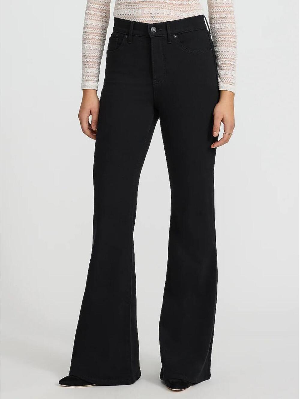 Express Stretch High Rise '70s Flare Trousers Pants Black Women's 8L